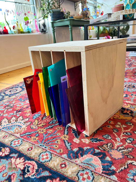 Made to order Stained Glass Storage Shelf (variety of sizes) - made in the USA, real wood, pre-built, and FREE shipping anywhere in the US!!  Colorado Glass Works   