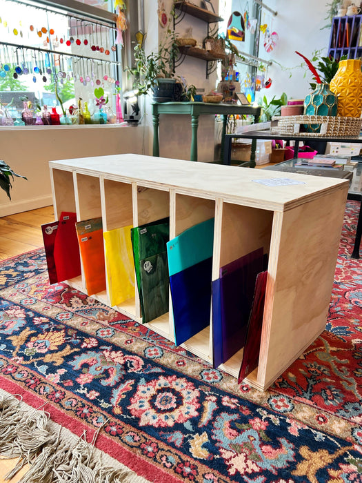 Made to order Stained Glass Storage Shelf (variety of sizes) - made in the USA, real wood, pre-built, and FREE shipping anywhere in the US!!  Colorado Glass Works   