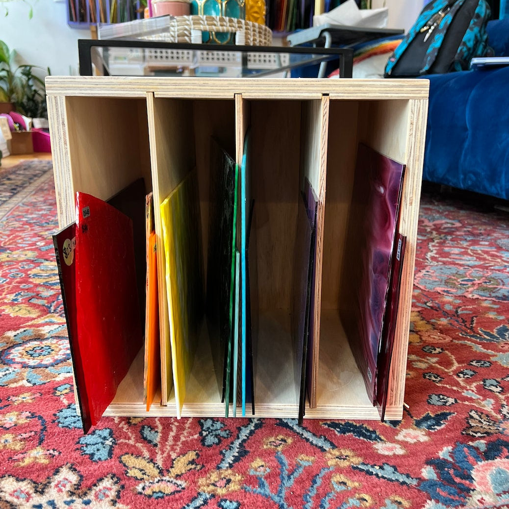 Made to order Stained Glass Storage Shelf (variety of sizes) - made in the USA, real wood, pre-built, and FREE shipping anywhere in the US!!  Colorado Glass Works   