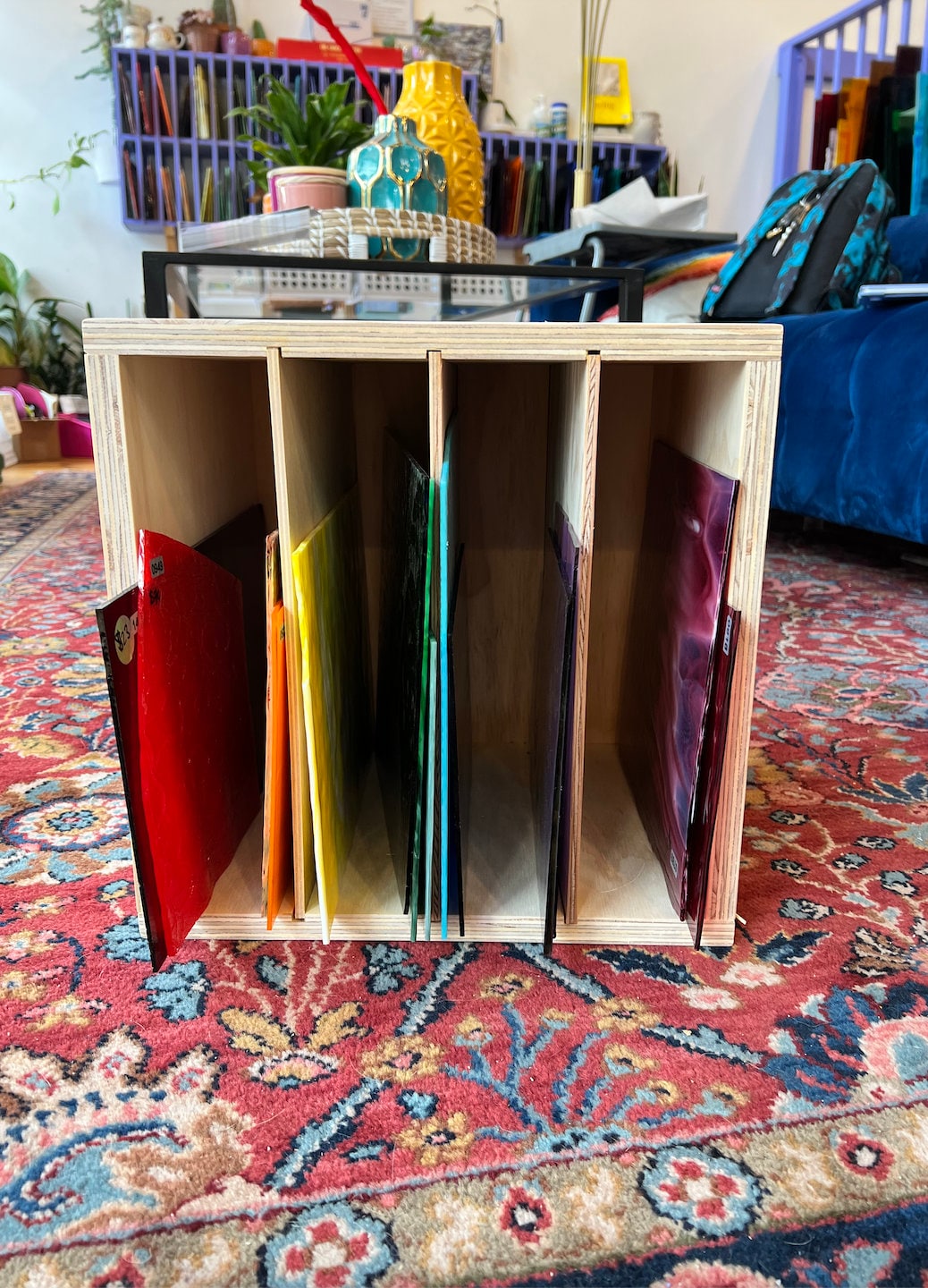 Made to order Stained Glass Storage Shelf (variety of sizes) - made in the USA, real wood, pre-built, and FREE shipping anywhere in the US!!  Colorado Glass Works   