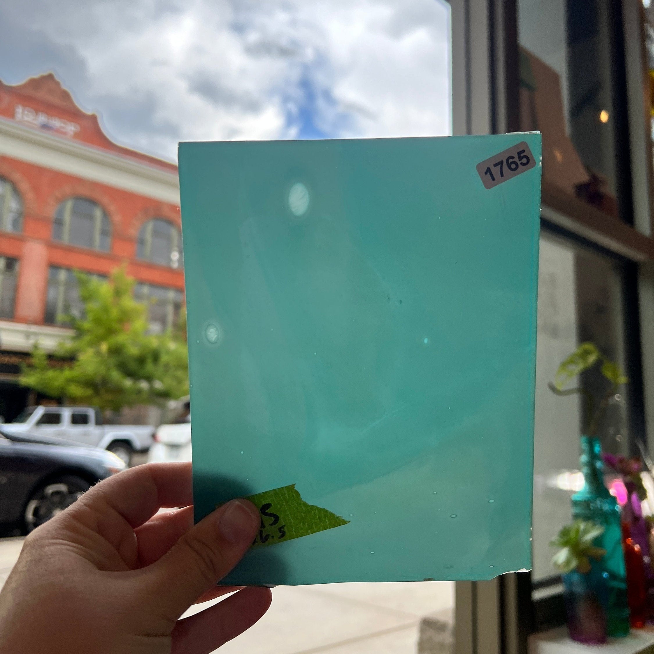 Teal Lamberts Mouth Blown Sheet Glass Colorado Glassworks   