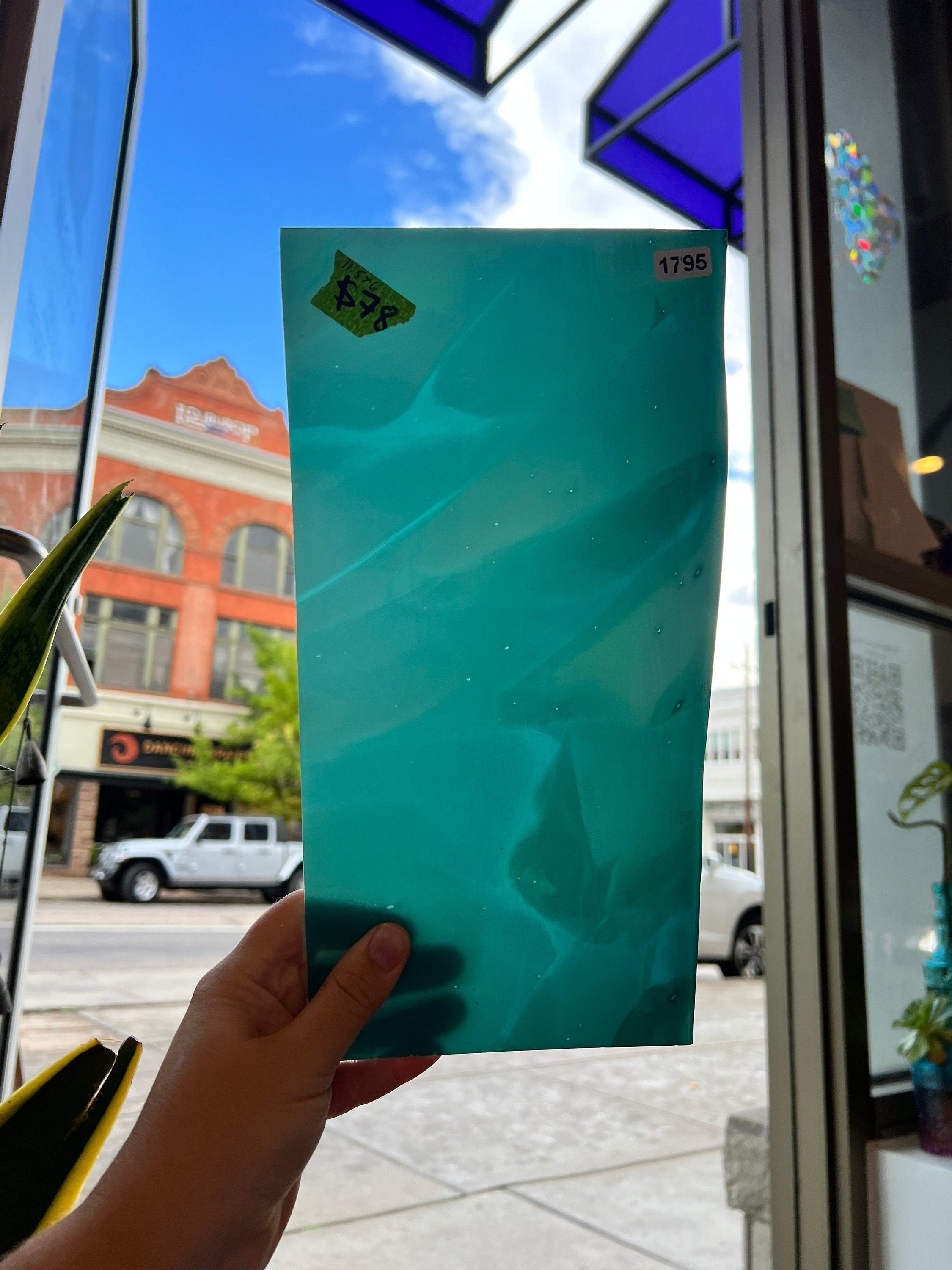 Teal Lamberts Mouth Blown Sheet Glass Colorado Glassworks   