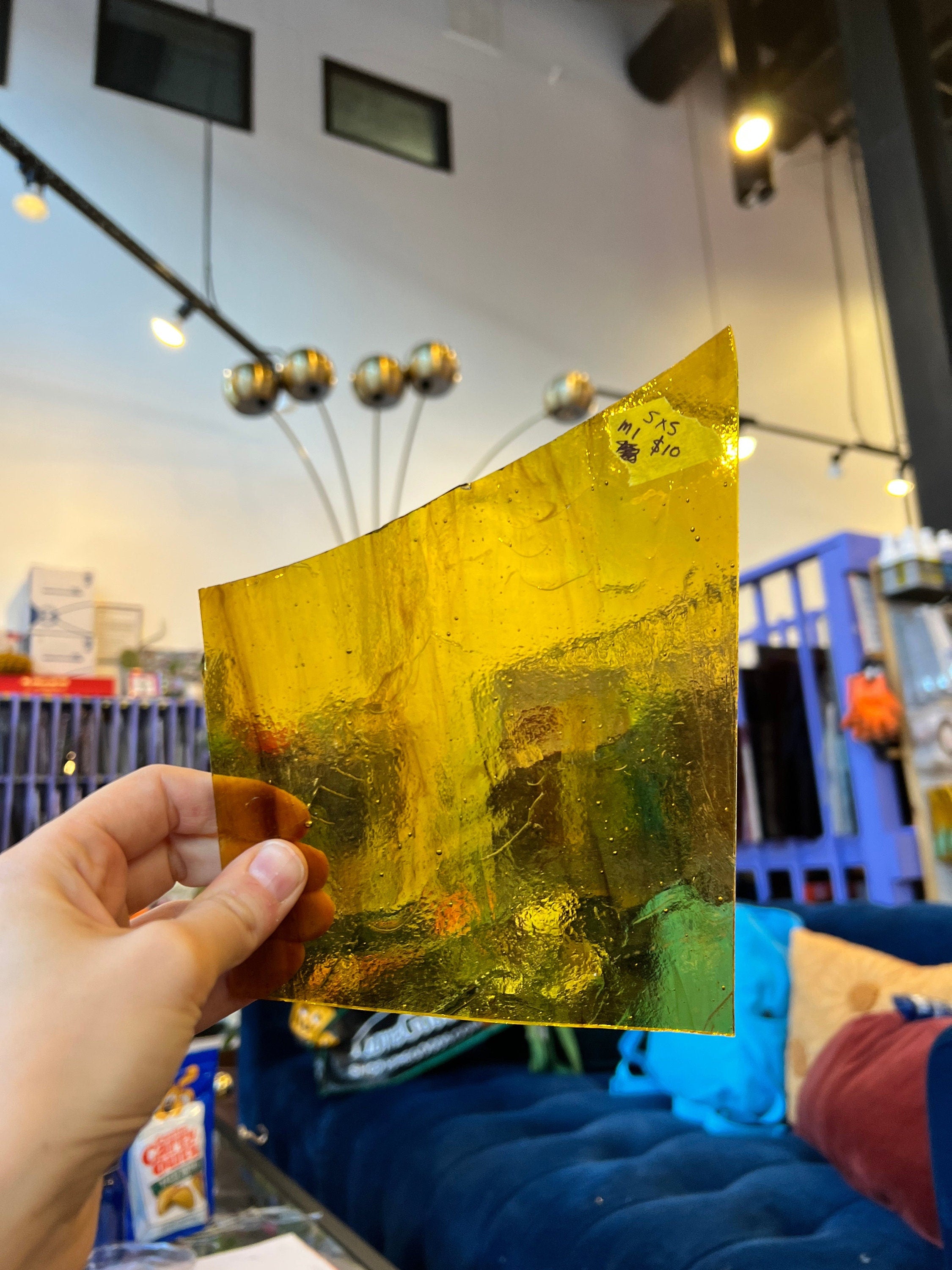 Kokomo Yellow Brown Transparent Mix Sheet Glass Colorado Glassworks 5x5in (M1)  