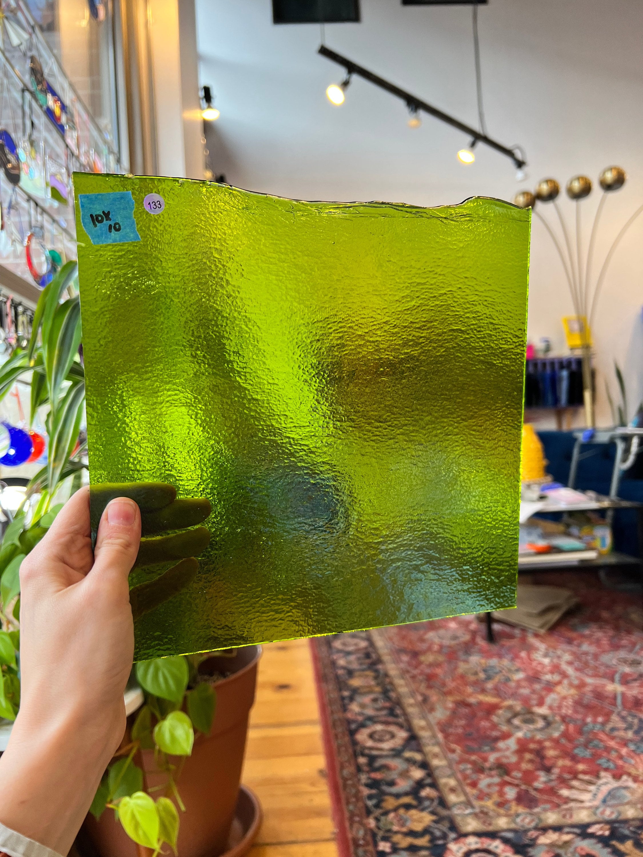 Spring Green Iridescent Bullseye 90 COE (001426-0031-F) Sheet Glass Colorado Glassworks