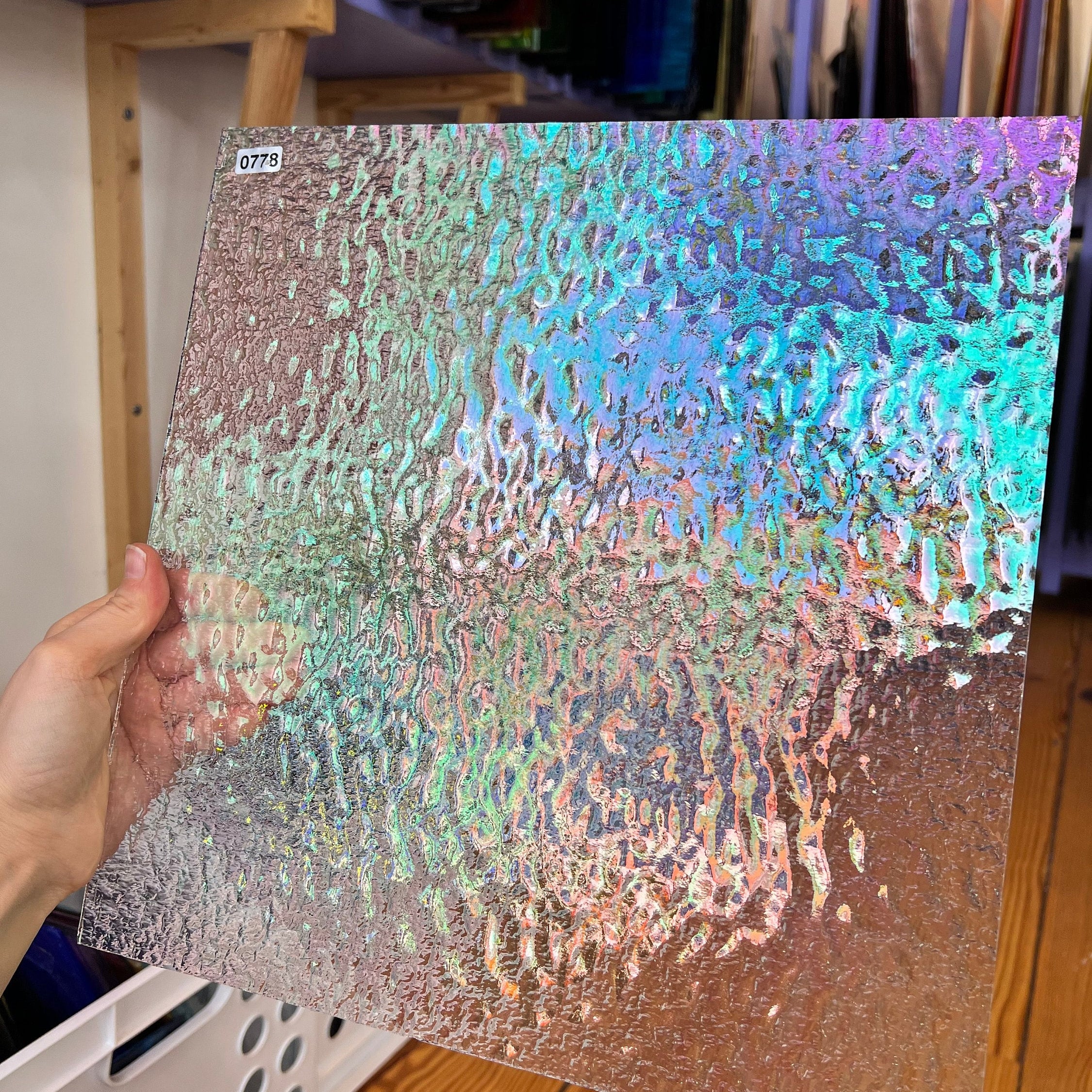 Clear Granite Iridescent Oceanside Fusible 96 COE (OGT 100GIRF) Sheet Glass Colorado Glass Works OS-CLEAR-I-G (12x12in)