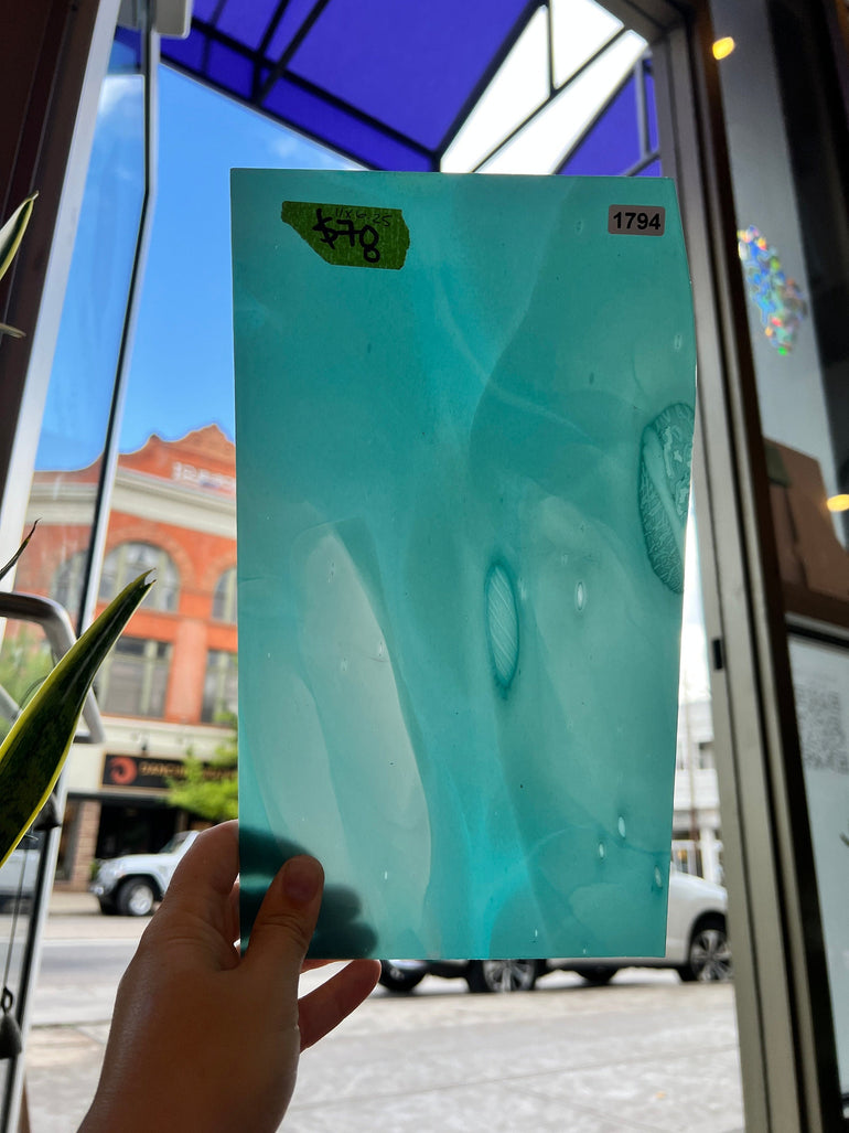 Teal Lamberts Mouth Blown Sheet Glass Colorado Glassworks   