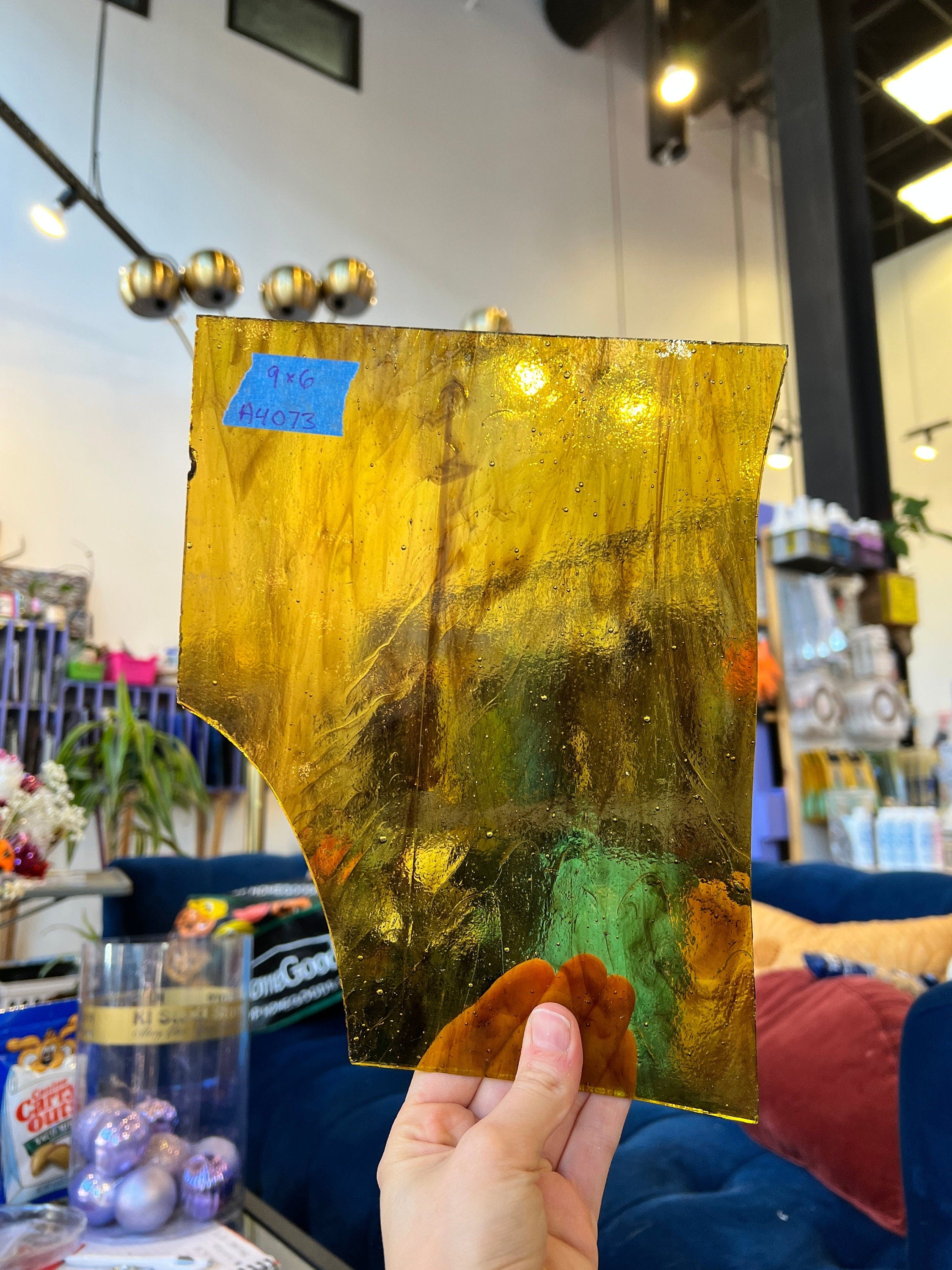 Kokomo Yellow Brown Transparent Mix Sheet Glass Colorado Glassworks 9x6in (A4073)  