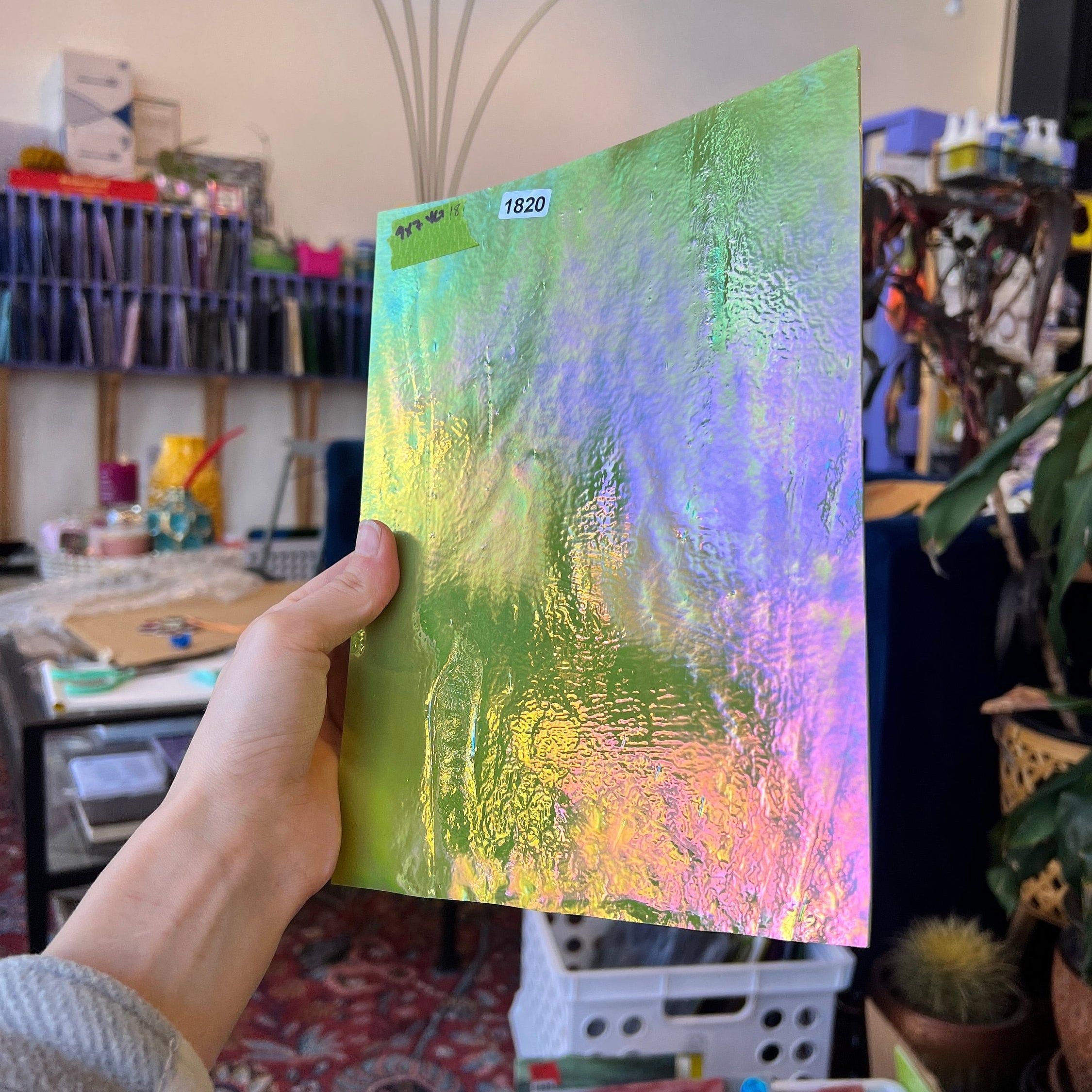 Slime Green Iridescent Youghiogheny Sheet Glass Colorado Glassworks