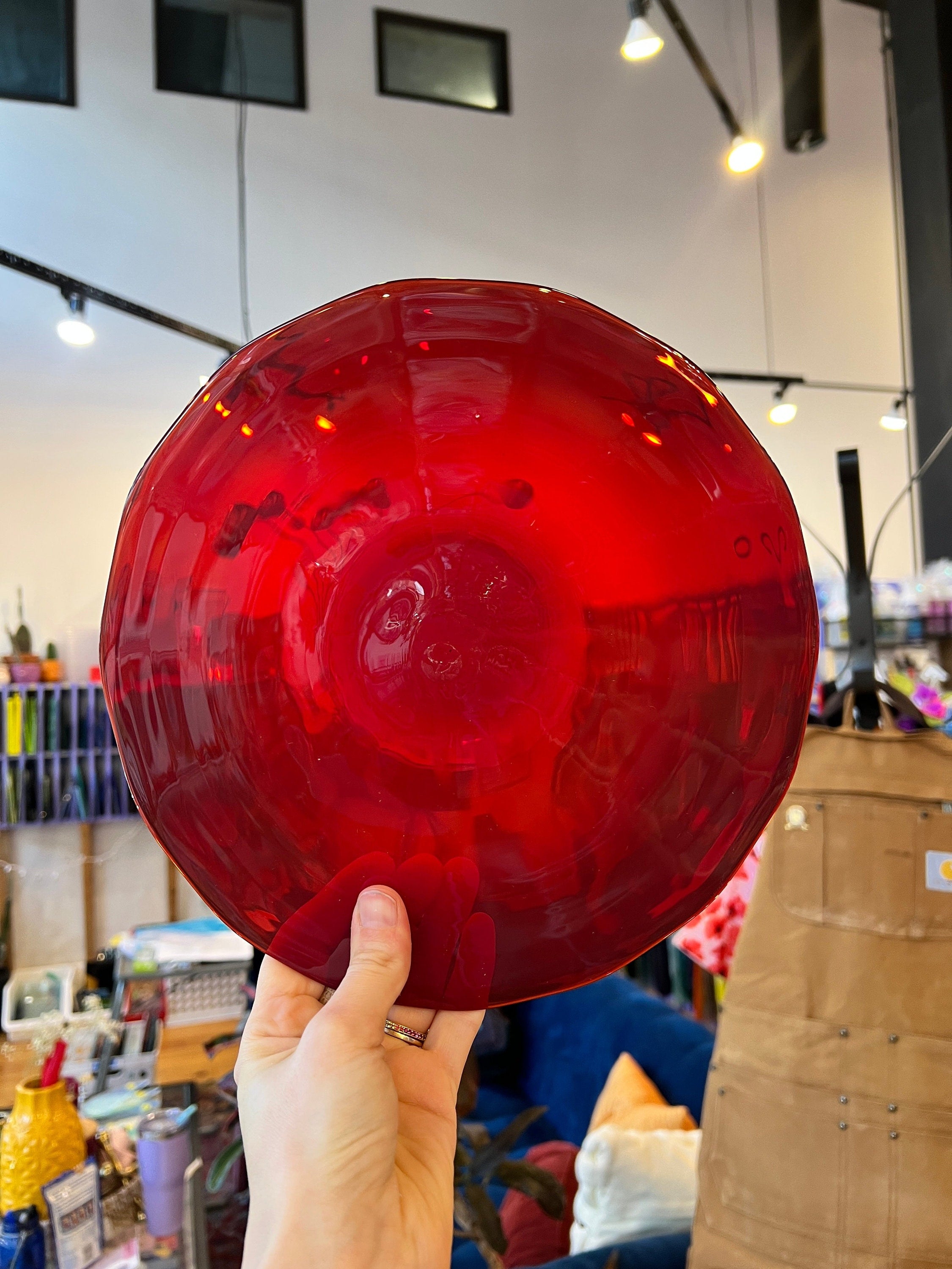 Large Red Optic Rondel COGW by Monarch Glass Studio Sheet Glass Colorado Glass Works   